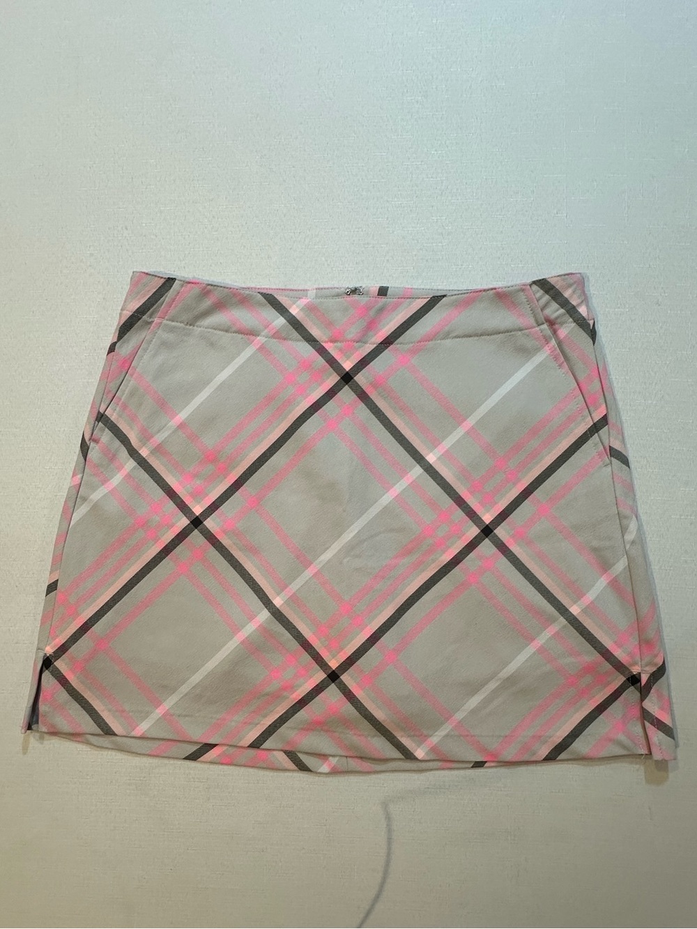Lady Hagen Beige Mini Skirt with Pink Plaid